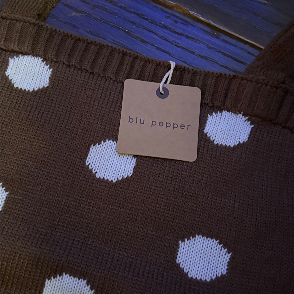 Blu Pepper Brown and White Polka Dot Knit Tank - Picture 2 of 6